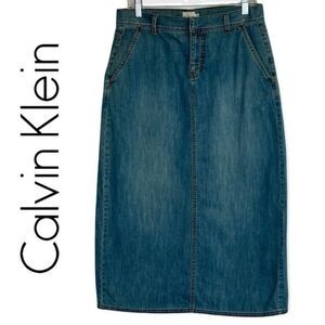 Calvin Klein Blue Maxi 100% Cotton Jean Skirt Size 10 Western Cowgirl